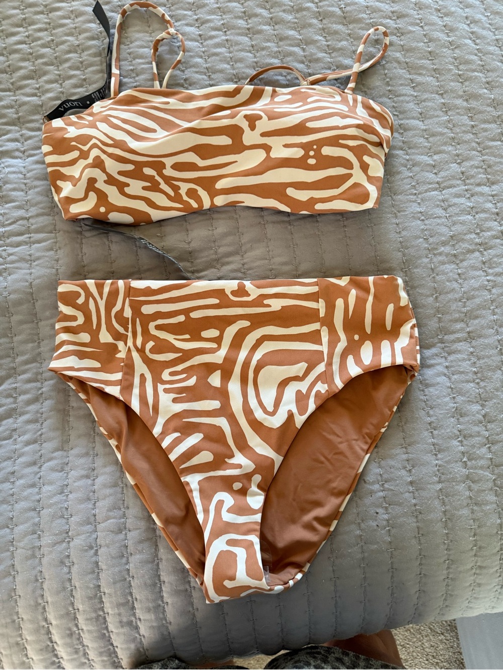 Vuori Brown and White Zebra Print Bikini Set. Top: Medium and Bottom: Small.
